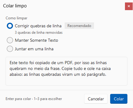 Janela principal do PasteFit