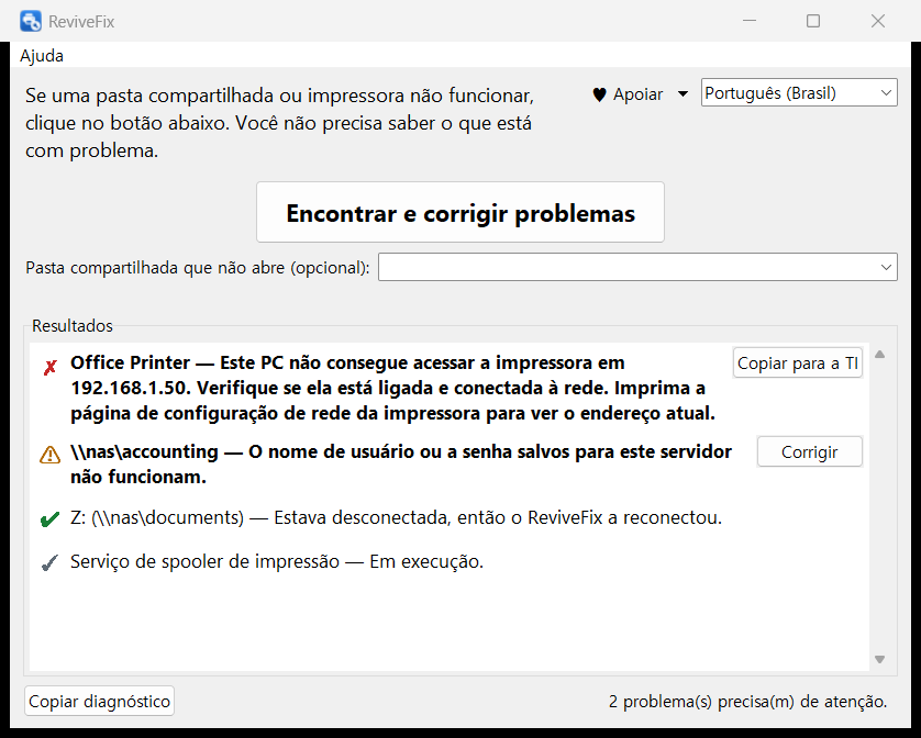 Janela principal do ReviveFix