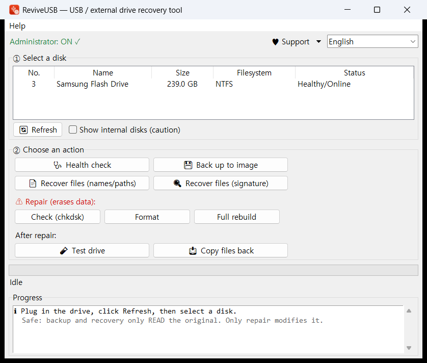 ReviveUSB main window